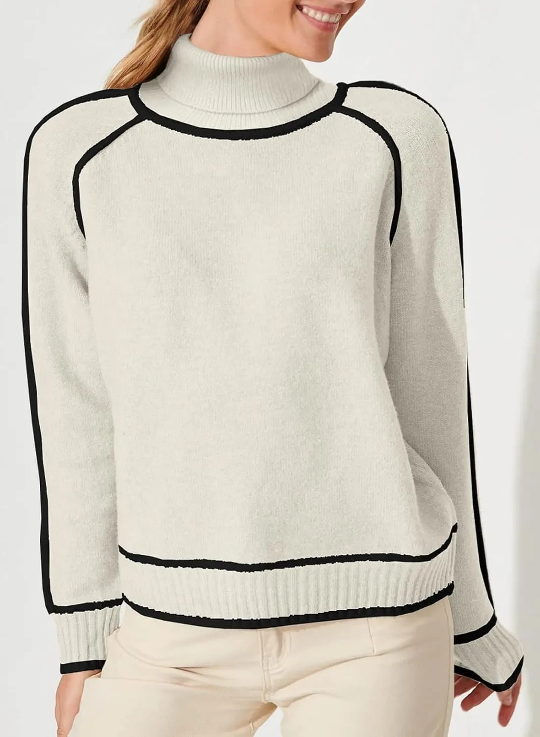 Solid Color Color Matching High-necked Casual Women's Clothing Fashion Knit Top Outerwear