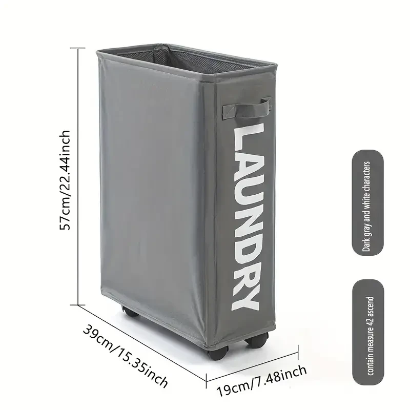 Narrow Slim Laundry Basket  Collapsible Hamper with Wheels & Handle