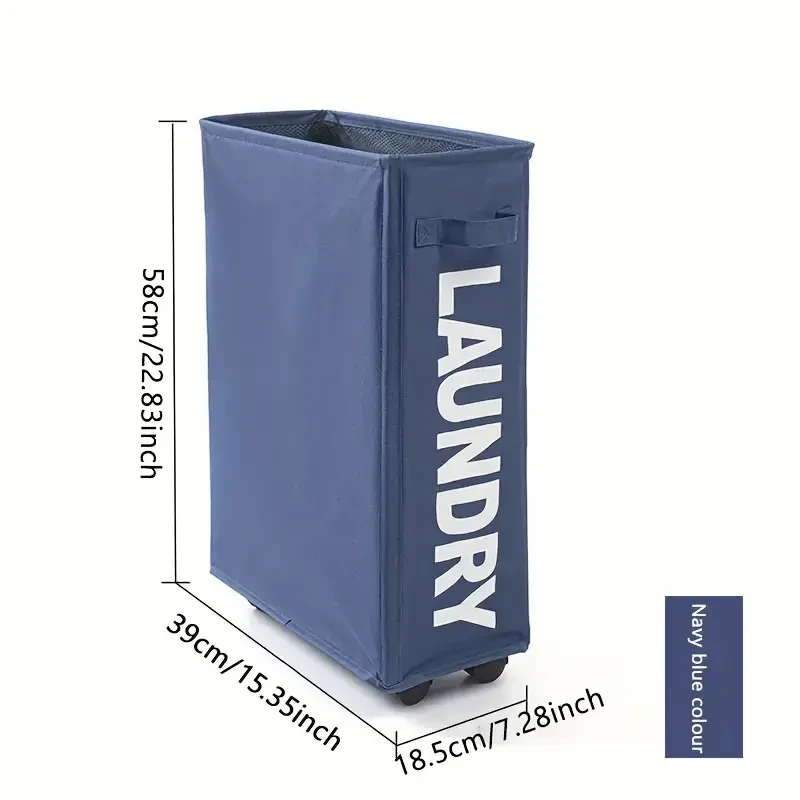 Narrow Slim Laundry Basket  Collapsible Hamper with Wheels & Handle