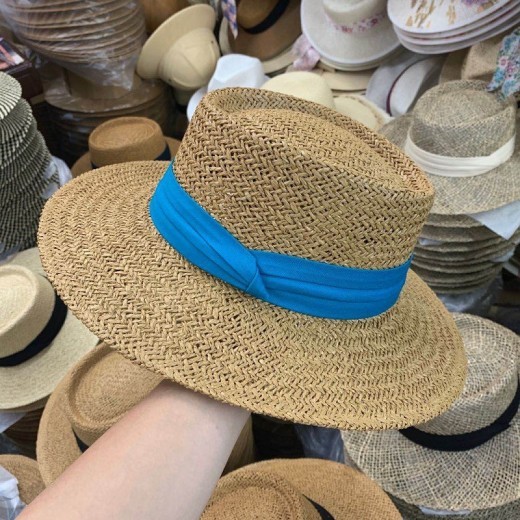 Summer Hat Flat Straw Hat Female Raffia Straw Hat Beach Vacation Sun Shade Sun Hat Fisherman Hat Net Red