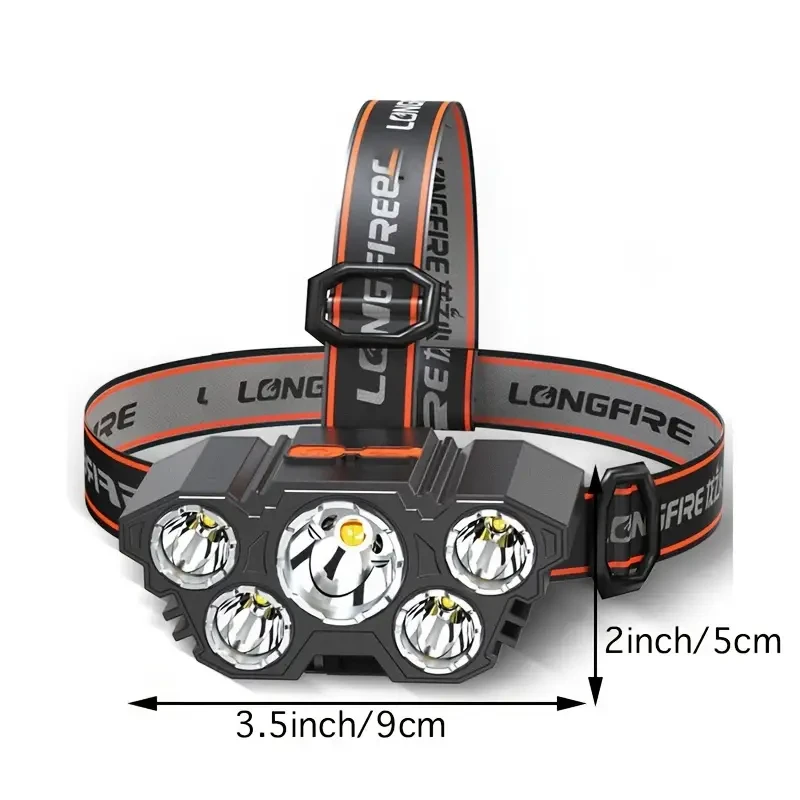 Super Bright 5 LED Rechargeable Headlamp Powerful Head Torch for Outdoor Use