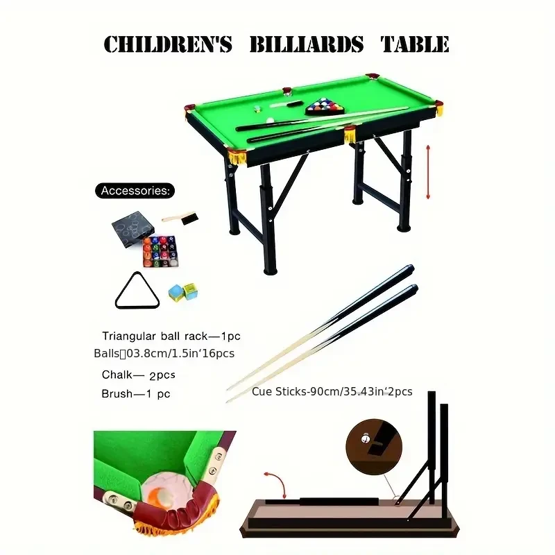 Adjustable Height Mini Pool Table Set  Folding Billiards Table with Iron Frame