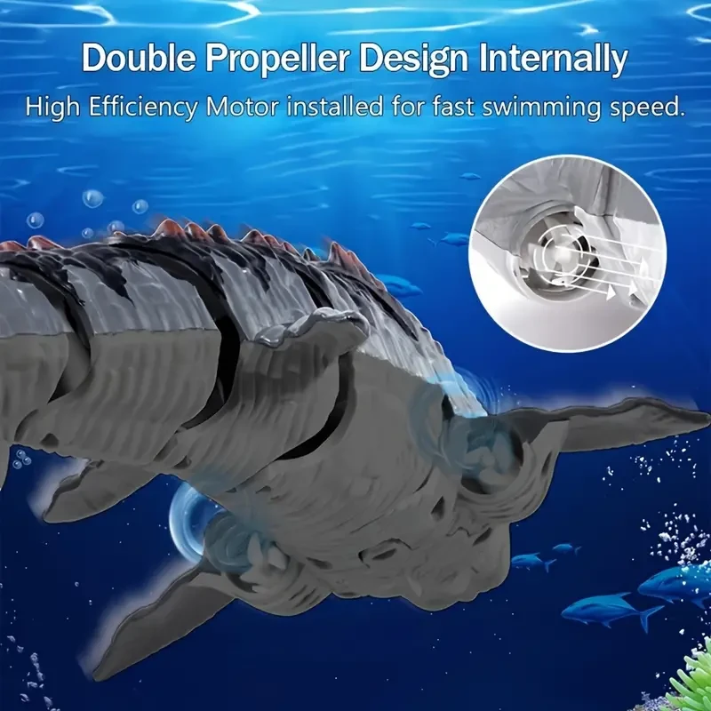Interactive Remote-Controlled Dinosaur Toy Dual Propeller Drive with Lights & Water Spray