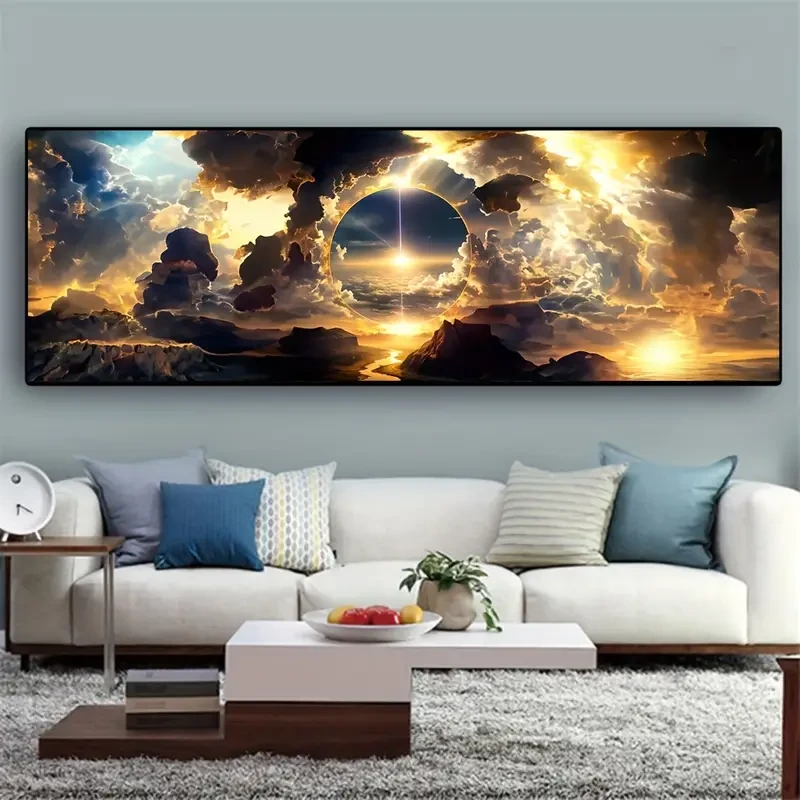 Breathtaking Sky Canvas Poster  Oil Painting of Clouds, Mountains & Rivers