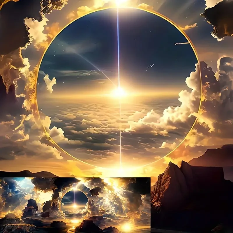 Breathtaking Sky Canvas Poster  Oil Painting of Clouds, Mountains & Rivers