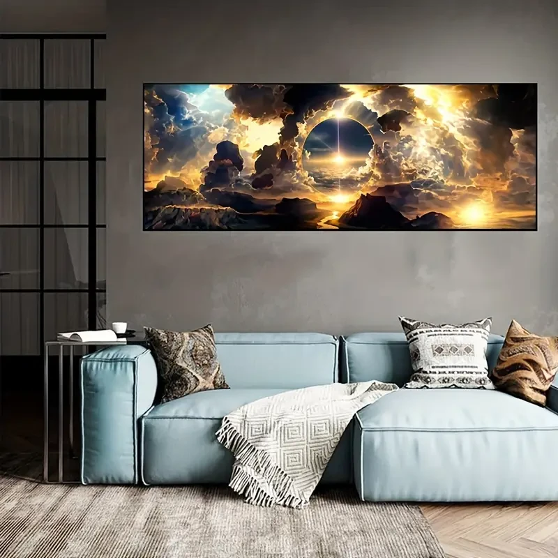 Breathtaking Sky Canvas Poster  Oil Painting of Clouds, Mountains & Rivers