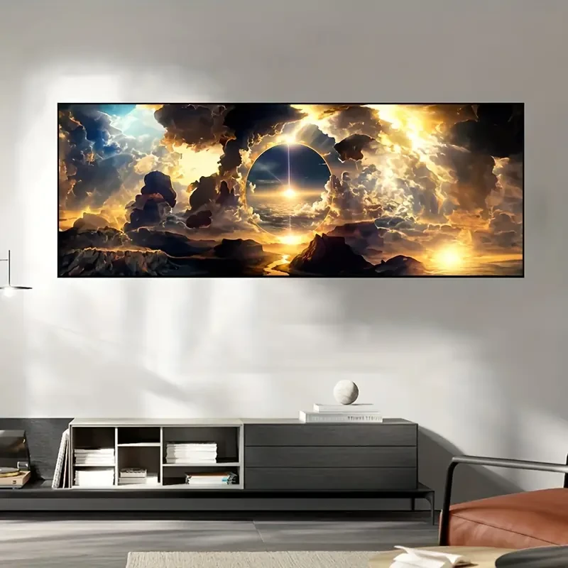 Breathtaking Sky Canvas Poster  Oil Painting of Clouds, Mountains & Rivers