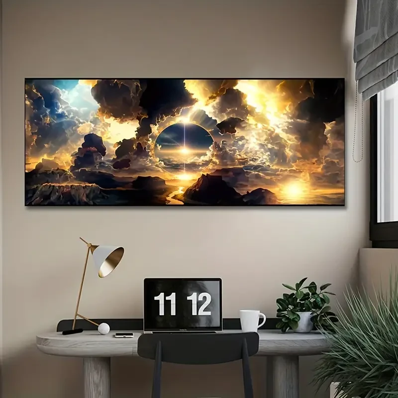 Breathtaking Sky Canvas Poster  Oil Painting of Clouds, Mountains & Rivers