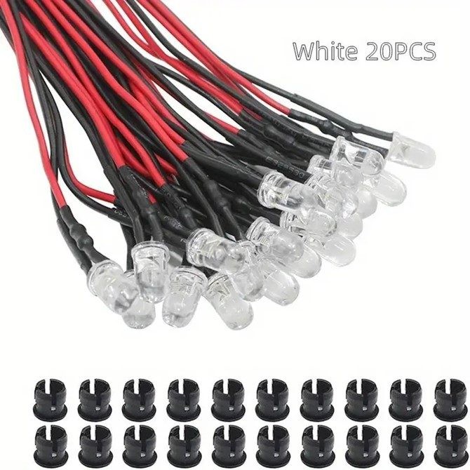 20 pcs LED 12V Bulb Prewired 3mm With Fixed Bracket And AA Battery Box