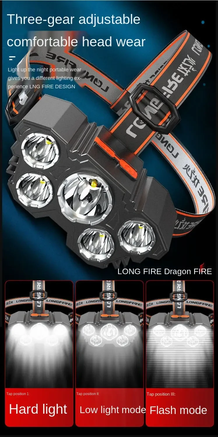 1pc Super Brightest Powerful 5 LED Headlamp