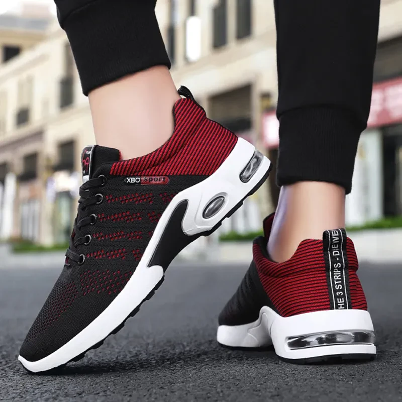 Fashion Mesh Shoes With Striped Design Men Outdoor Breathable Lace-up Sneakers Csual Lightweight Running Sports Shoes For Men