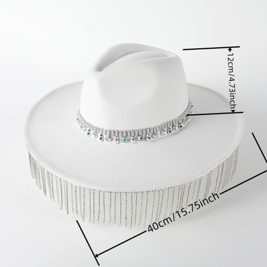 Pendant Wide Brim Top Hat Casual Fedora Hat Women Fur Felt Hat