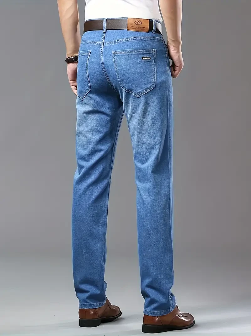 Men's Solid Thin Washed Denim Trousers - Summer Casual Jeans