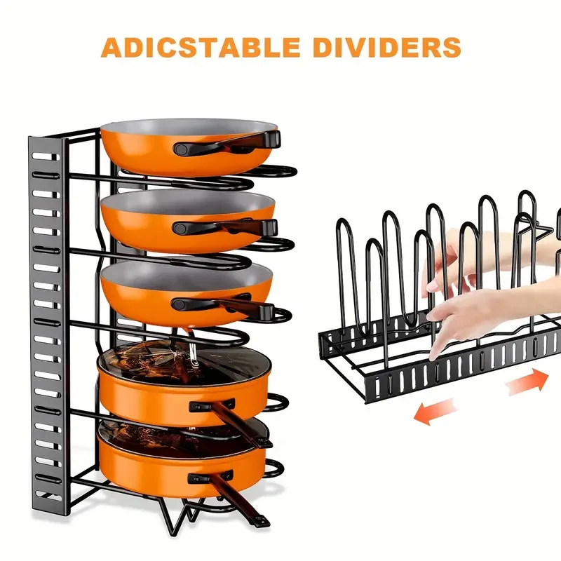 8-Tier Pot Organizer Rack - Kitchen Cabinet Storage