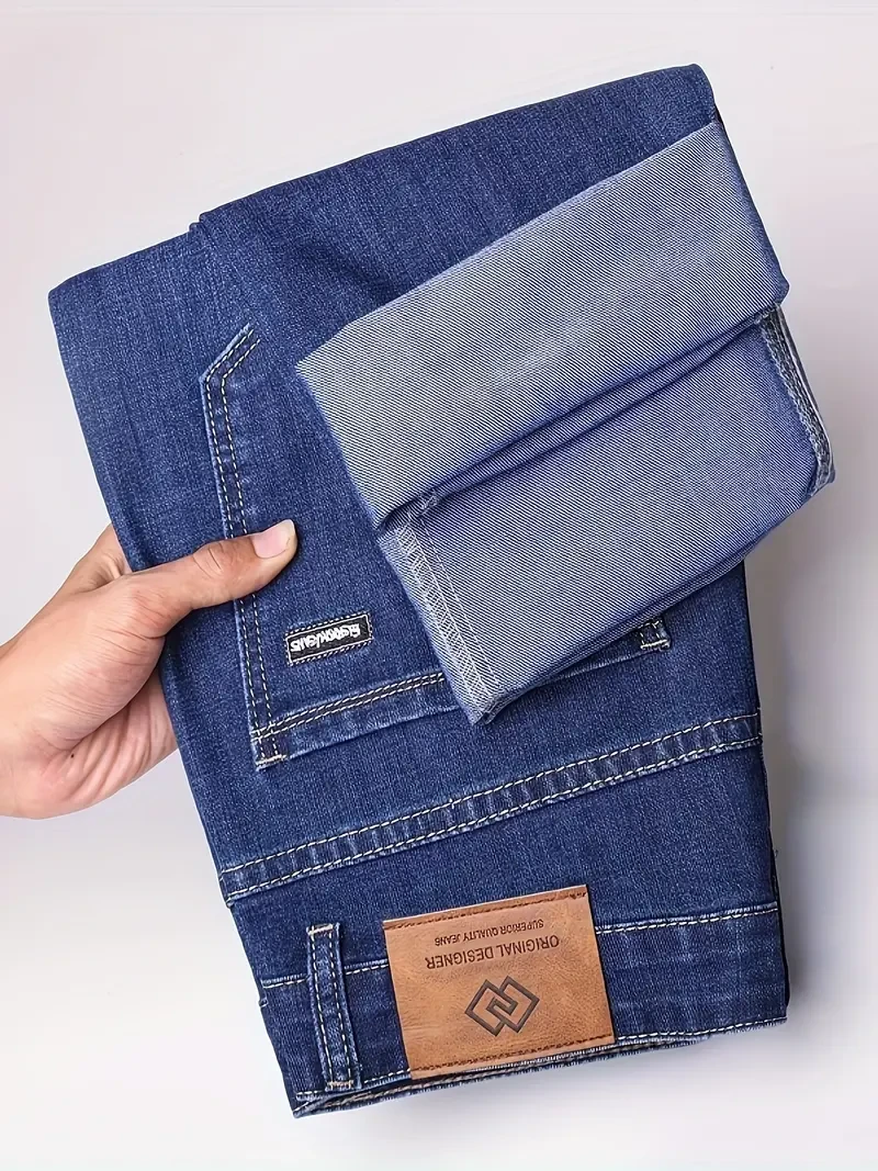 Men's Solid Thin Washed Denim Trousers - Summer Casual Jeans