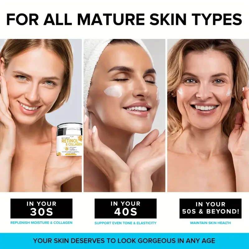 50ml Ultra-Hydrating Retinol Collagen Face Cream - Boosts Skin Elasticity, Fades Fine Lines, Plumps Skin - Rich in Vitamin E, Vitamin B, Hyaluronic Acid, Suitable for Men and Women of All Skin Types