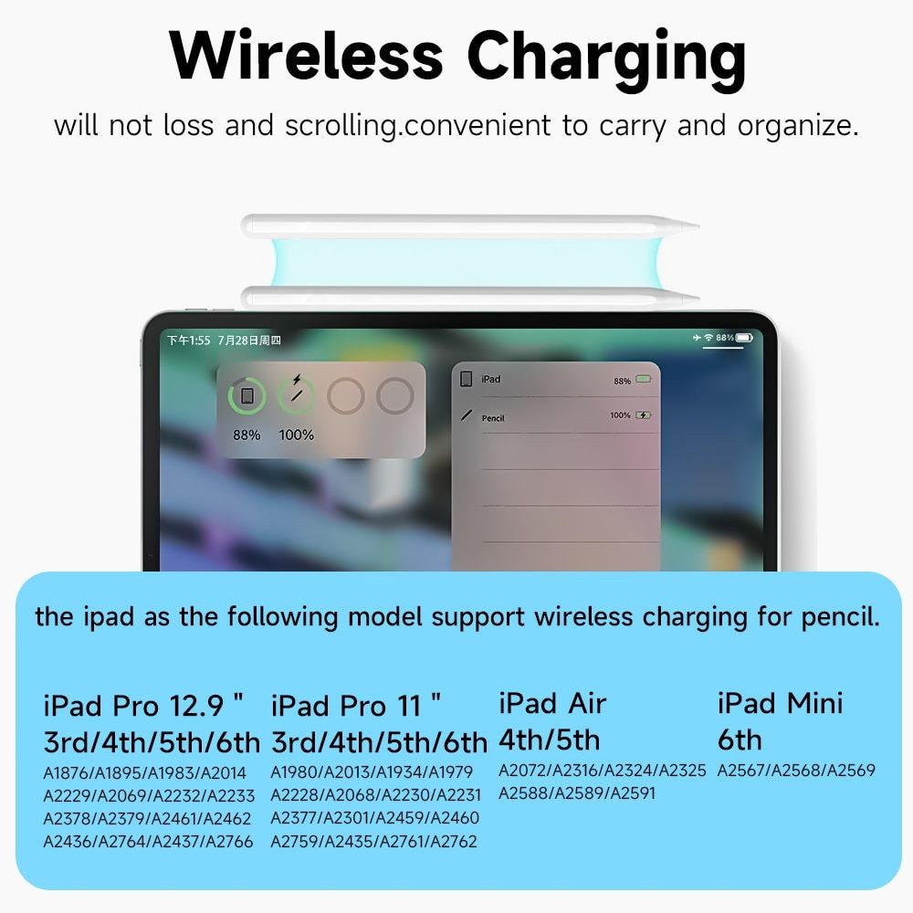 Stylus Pen For iPad With Wireless Charging Palm Rejection Bluetooth