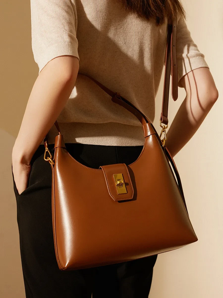 Shoulder Bag Genuine Leather Retro French Stick Female