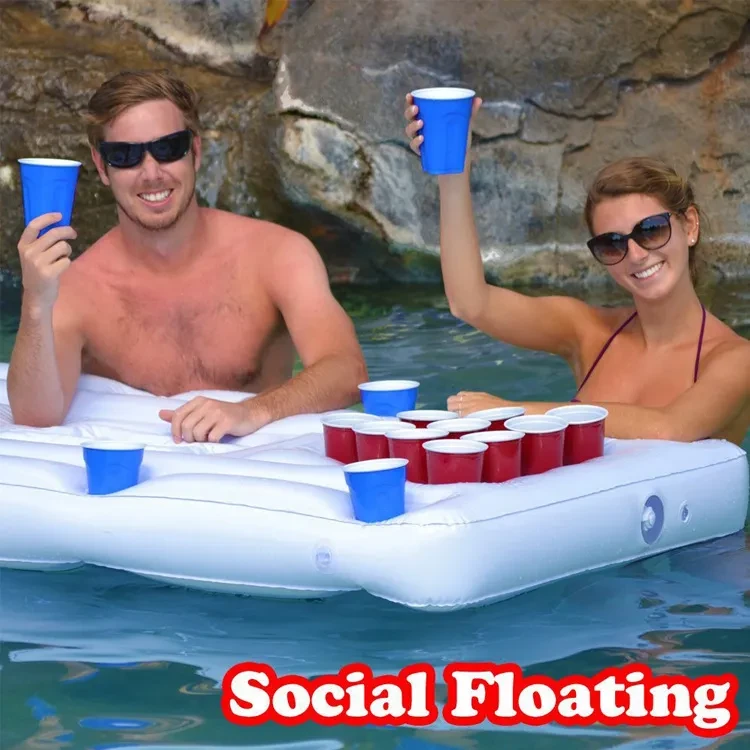 Inflatable Beer Pong Buoy. Pool Beer Pong inflatable mattress. inflatable drinking game