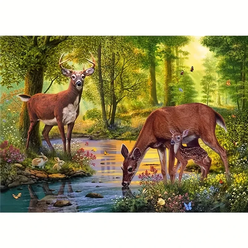 5D DIY Diamond Painting Kit - Forest Animals Deer Scenery