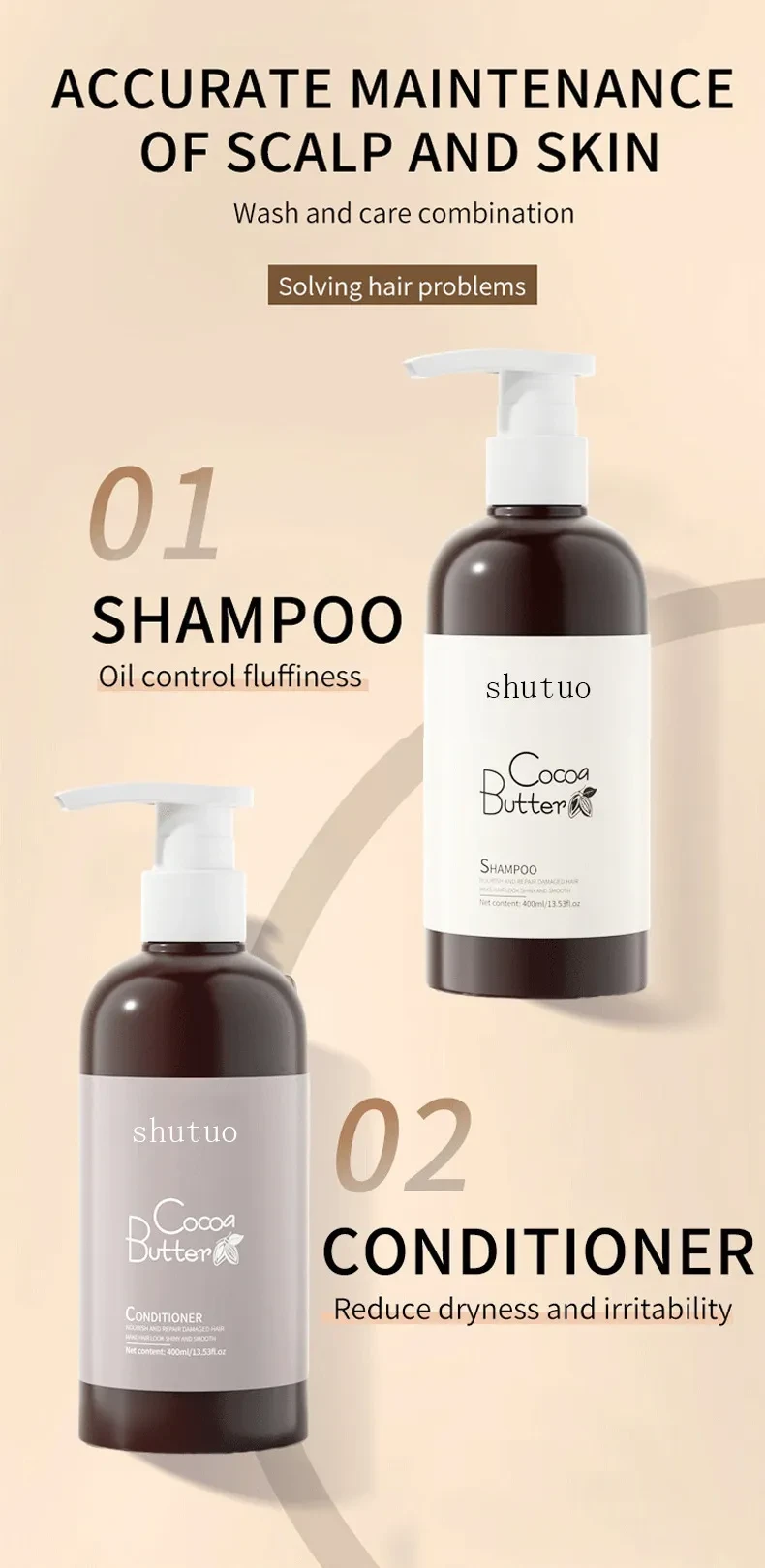 Cocoa Butter Shampoo Hair Conditioner Anti-dandruff Soft