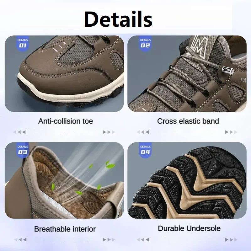 Men Soft Hiking Shoes Summer Breathable Mesh Sneakers Light Black Hike Footwear