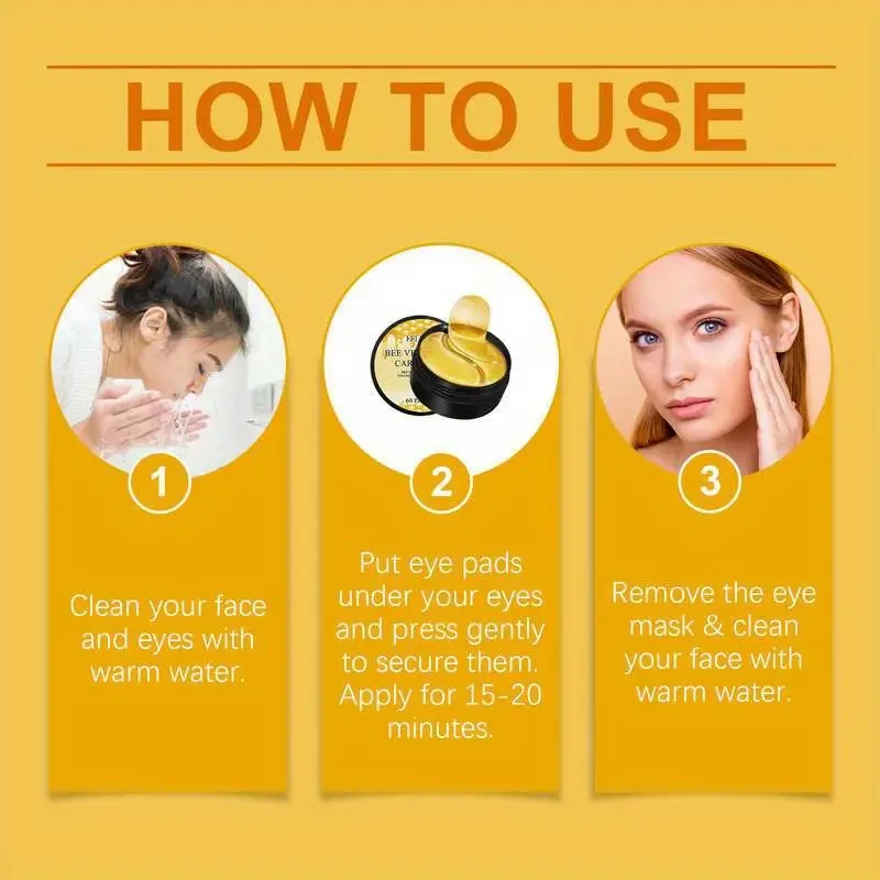 60-Piece Unscented Hyaluronic Acid & Glycerin Eye Masks for Women - Moisturizing Under Eye Patches for All Skin Types with Feverfew & Bee Venom Extracts to Tighten & Hydrate Skin