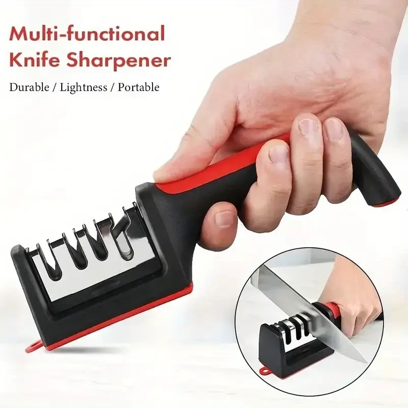 4-Stage Professional Knife Sharpener  Diamond and Ceramic Rods, Safe Design