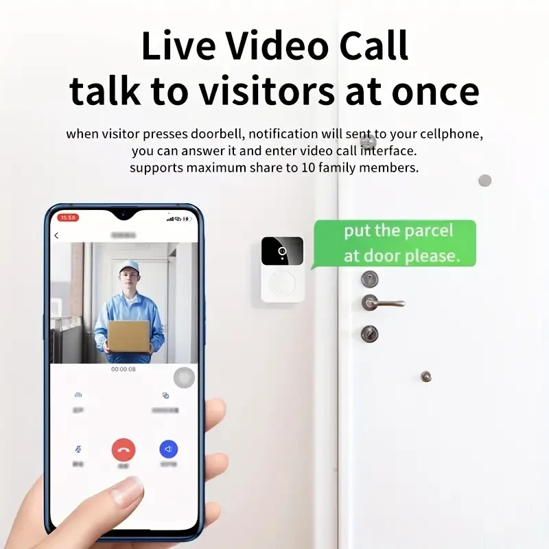 Wireless Video Doorbell with Camera - WiFi, Wide Angle, 2-Way Audio