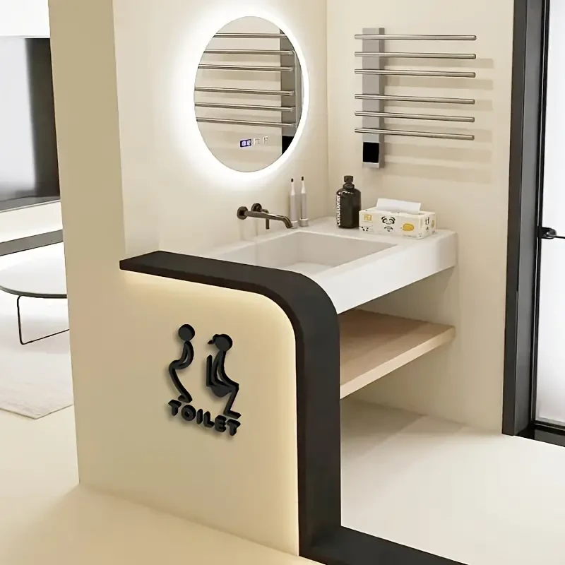 3D Acrylic Unisex Bathroom Door Sign  Stylish Black Design