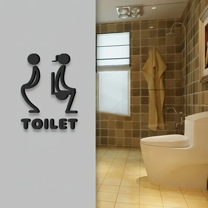 3D Acrylic Unisex Bathroom Door Sign  Stylish Black Design