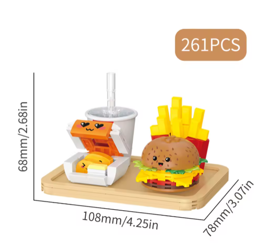 Hamburger Building Blocks 261PCS French Fries Fried Chicken Models Bricks Cartoon Fast Food Set Children's Toys Kids Gifts