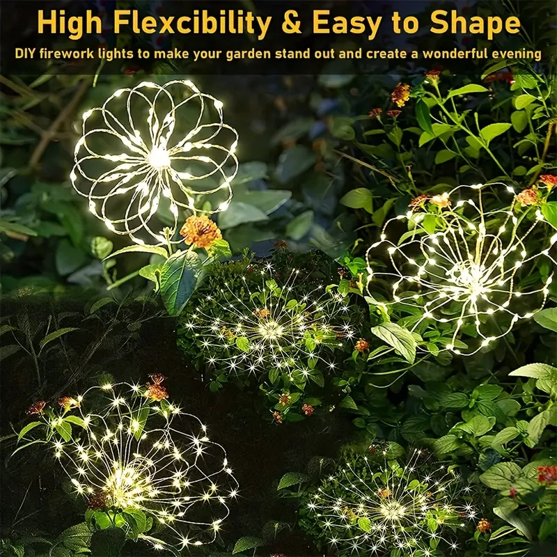 Solar Firework Lights - Adjustable 8 Lighting Modes for Yard and Festive Decor