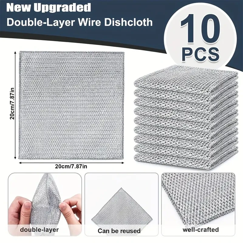 Magic Steel Wool Cleaning Pads - 10/20pcs, Double-Layer, Reusable & Non-Stick, Powerful Rust Remover, Versatile for Wet/Dry Use, Non-Scratch Scouring Pads for Kitchen & More