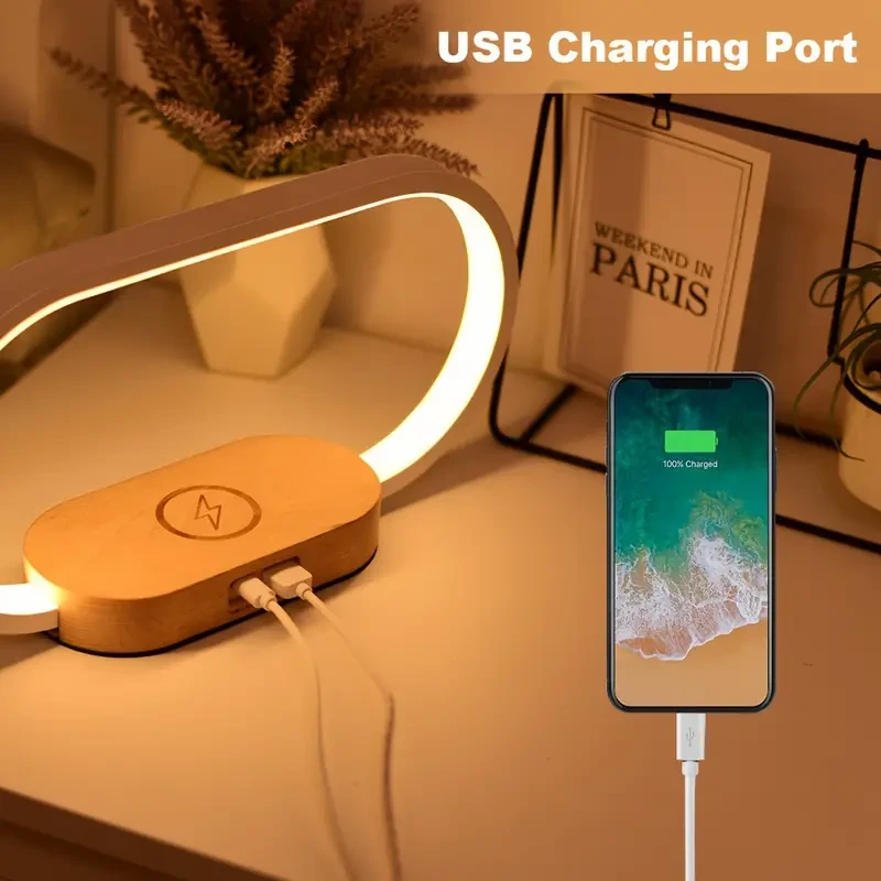 LED Desk Lamp with Wireless Charger and USB Port - Clock, Alarm, Date, Temperature Display