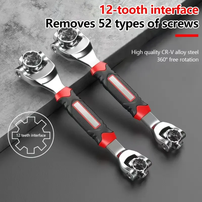 1-Pack 8-in-1 Multifunctional Torx Wrench, Chrome Vanadium Steel, Non-Slip Grip, Multi-Head Rotary Repair Tool for Car Tire Removal, HRC56+2 Hardness, with Anti-Slip Handle