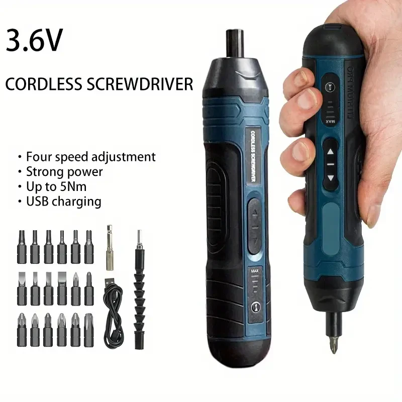 [Popular Choice] Compact 3.6V Lithium Cordless Screwdriver Set - Powerful Electric Tool with 4 Adjustable Torque Settings, USB Charging, Includes Multiple Bits & Hex Sockets, Rubber Grip - Ideal for DIY Projects, Power Screwdriver, USB Charging, Multiple
