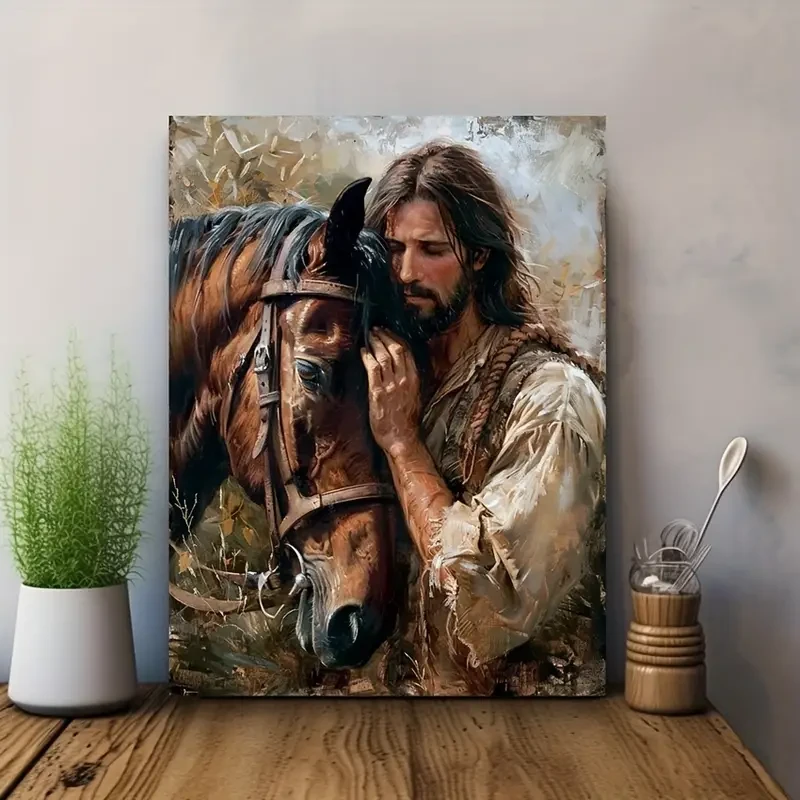 Rustic Jesus & Horse Canvas Art Print