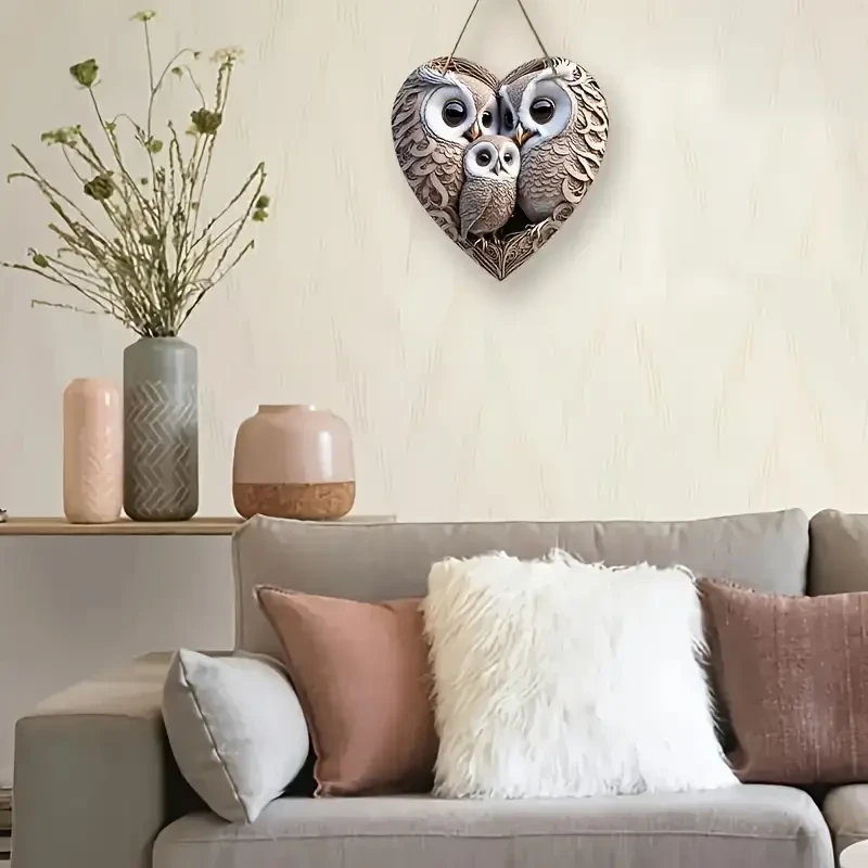 Classic Woodland Owl Family Heart-Shaped Hanging Ornament