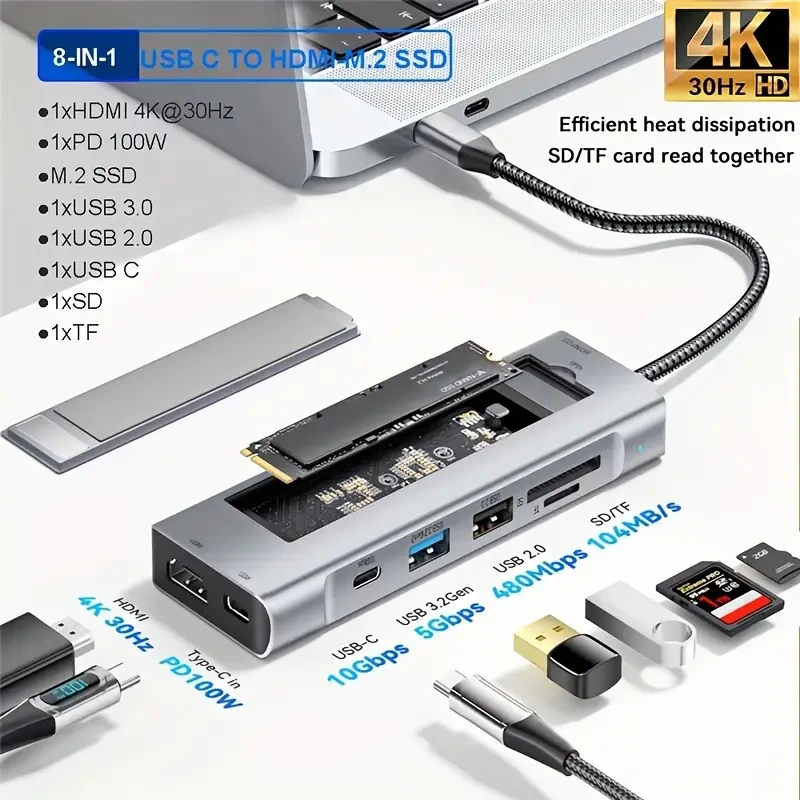 8-IN-1 USB C HUB SSD NVME Docking Station