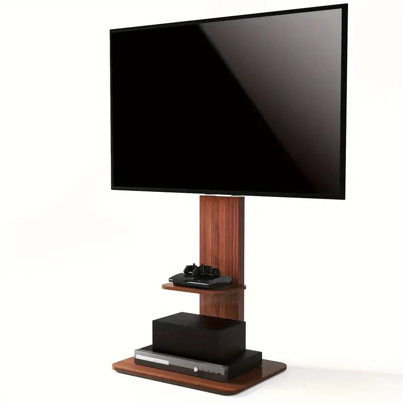 Industrial TV Floor Stand with Adjustable Mount & Wood Shelves