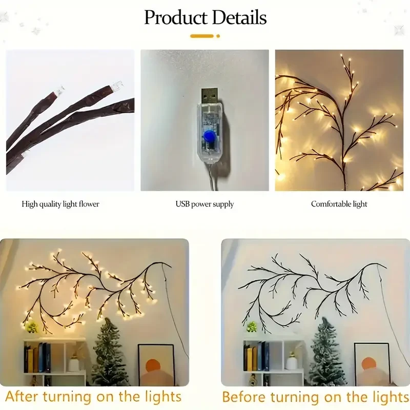 USB-Powered Willow Branch LED Wall Decor 96 Lights