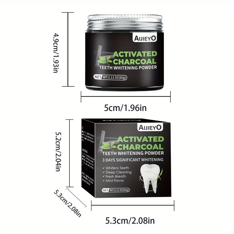 AIJIEYO Activated Charcoal Teeth Whitening Powder  Mint Flavor