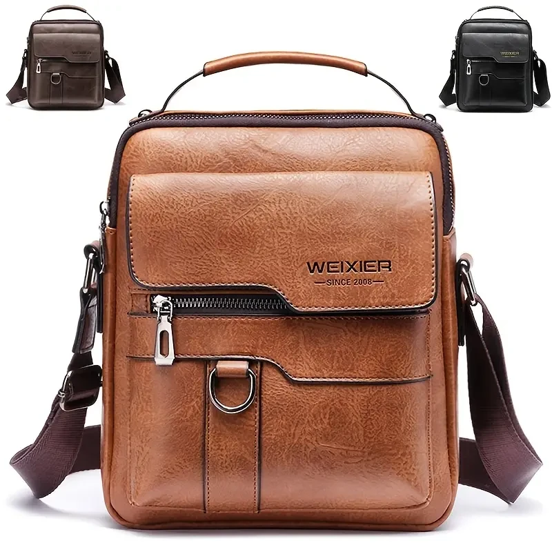 Vintage-Style Men's Genuine Leather Crossbody Shoulder Bag