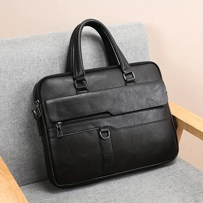 Premium Faux Leather Mens Retro Briefcase - Stylish & Durable Tote Bag for Business Professionals with Spacious Compartments