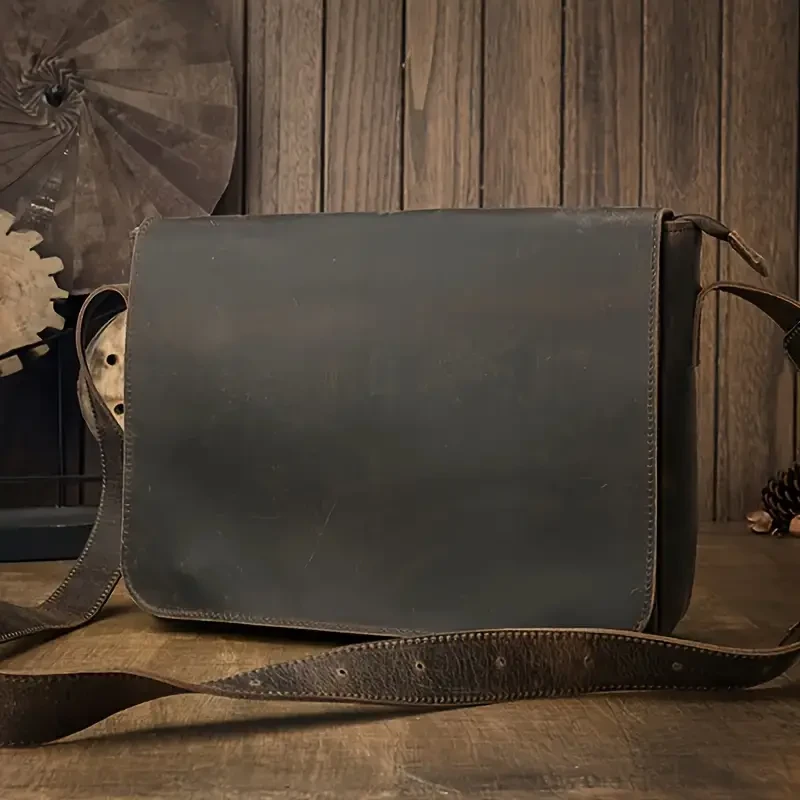 Men's Genuine Leather Casual Shoulder Bag, Top Layer Cowhide Sling Bag