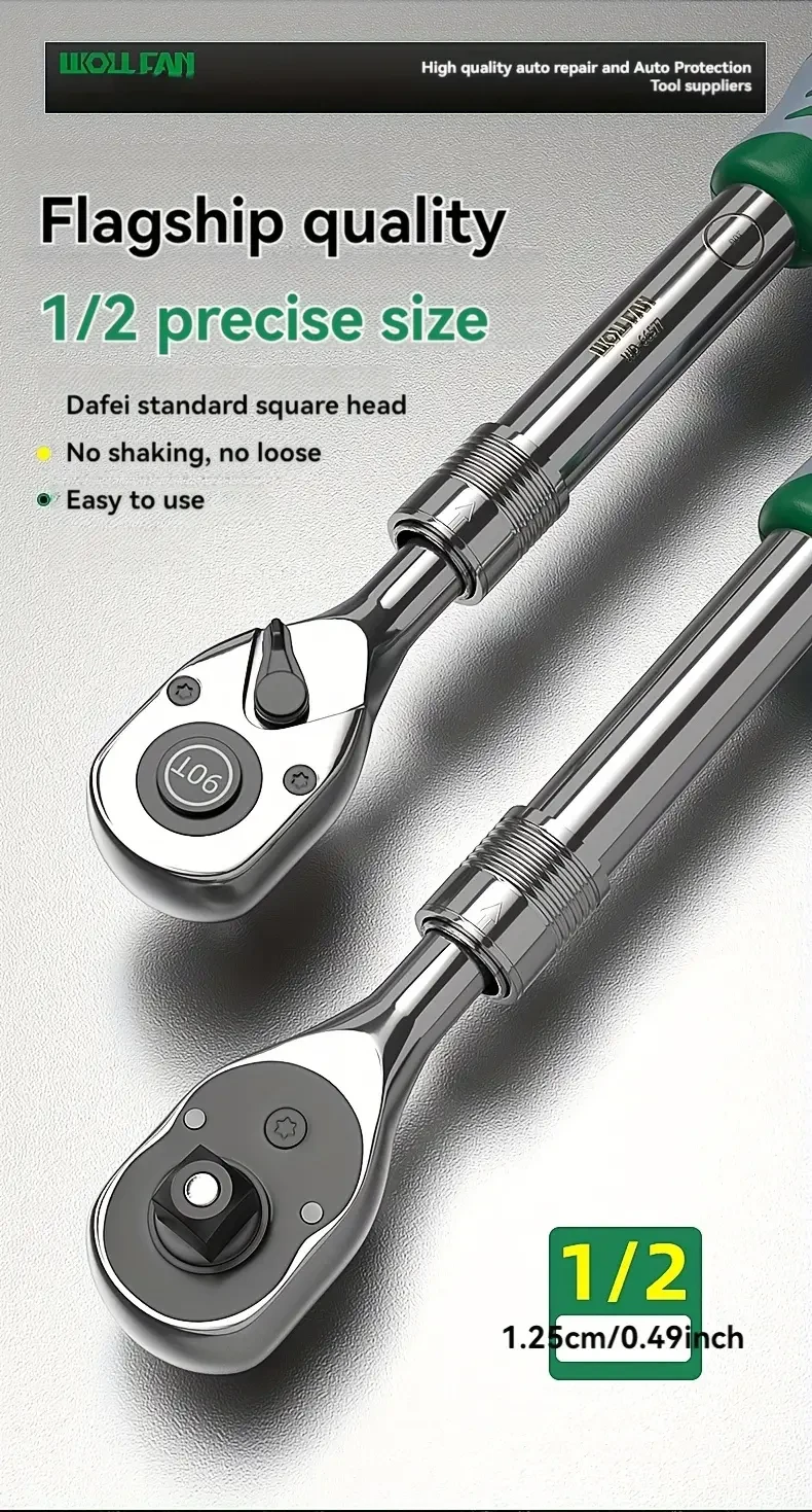 WOLLFAN 90-tooth Ratchet Wrench, 8-inch Telescopic Socket Tool, Adjustable Height, Chrome Vanadium Steel, Industrial Hand Tool for Car Repair