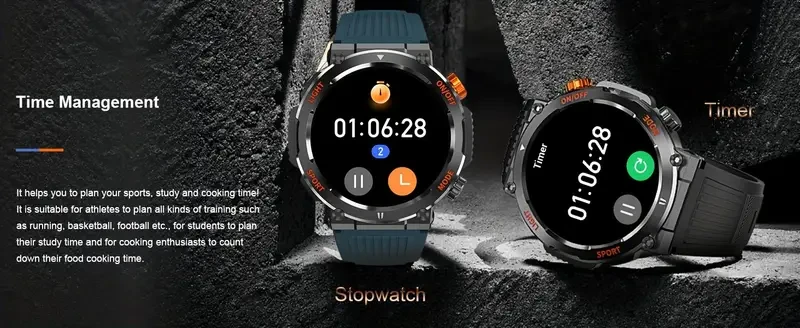 Smart Watch For Answer/Make Call, Outdoor IP67 Waterproof Sports Smartwatch With LED Flashlight Compass, Sleep Monitor Fitness Tracker Watches For IPhone Android Phones For Women & Men