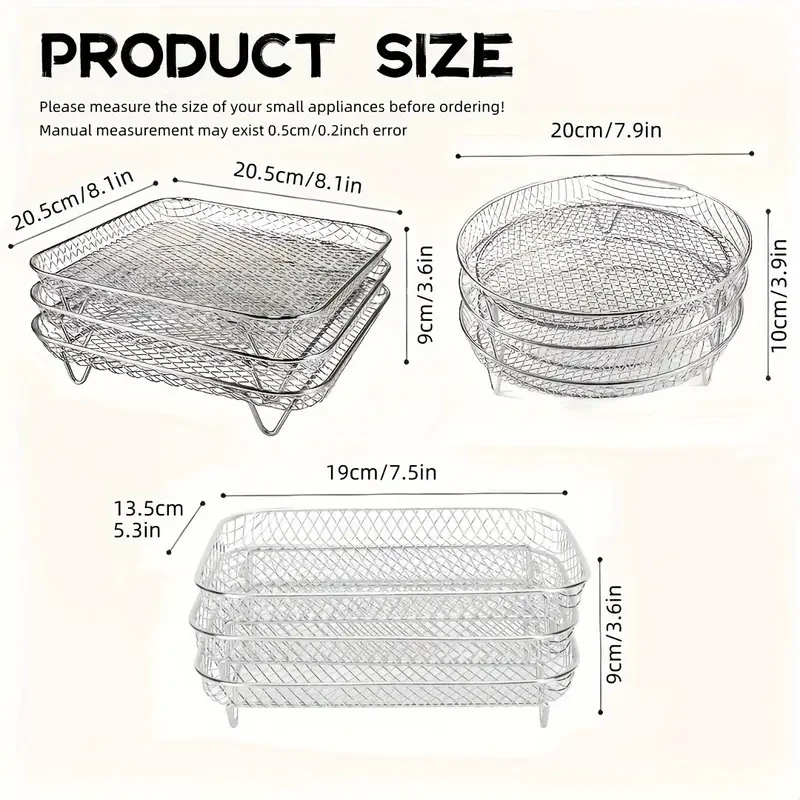3-Tier Stackable Stainless Steel Air Fryer Accessory Set - Dishwasher Safe, Perfect for Healthy Holiday Baking & Cooking