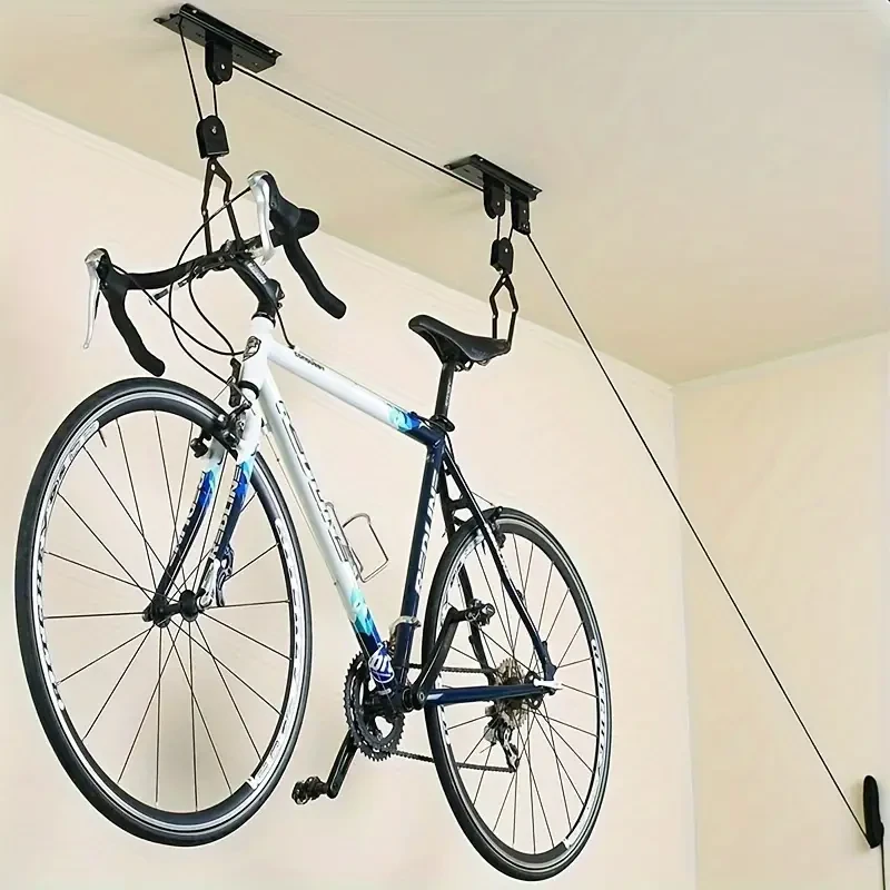 Overhead Storage System For Bikes & Snowboards, Bike Lift Bicycle Hoists, Ceiling Mount Lift Hoist Storage Rack For Garage Indoor, Convenient Bicycle Or Ladder Storage Hangers